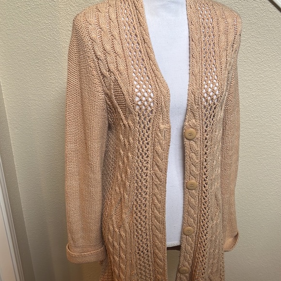 Sundance Long Open Weave Tan Cardigan - Picture 2 of 11